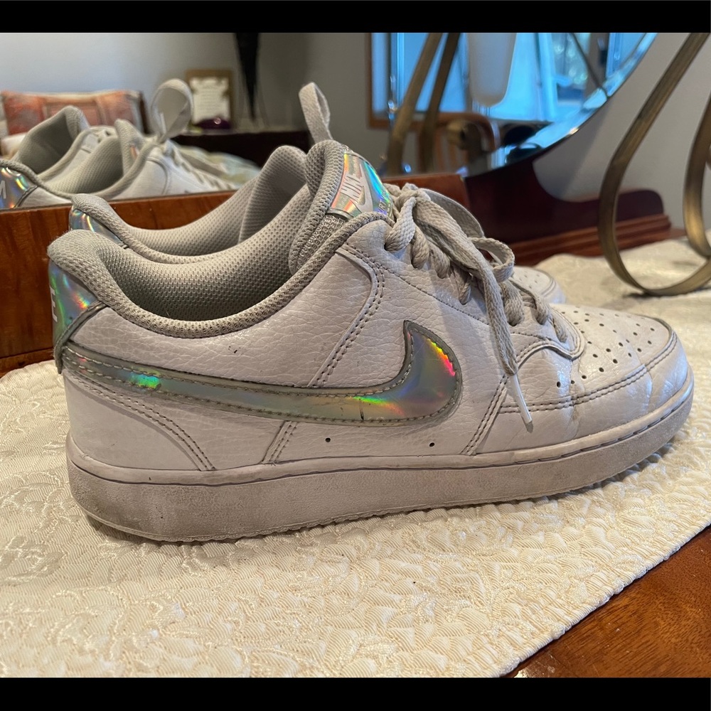 HOLOGRAPHIC WHITE NIKES COURT VISION